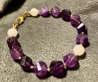 Image 4 of Amethyst and White Jade with faceted gold Hematite - Size 7.5