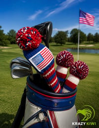 Image 1 of USA United States of America flag 4th July Independance day Custom Golf Club Cover Handknit red w...