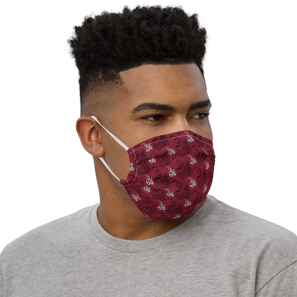 Image of YStress Pandemic Premium Burgundy, White and Black face mask