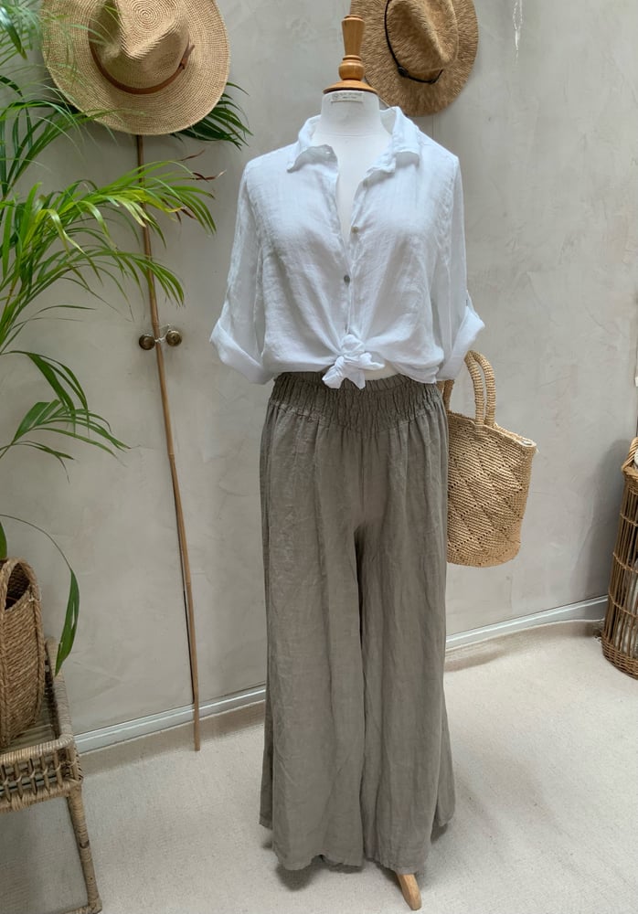 Image of Pantalon en lin palazzo Taupe