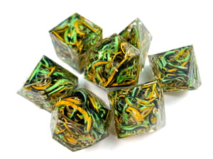 Image of Twirls of PLA 7-piece dice set (inked to order)