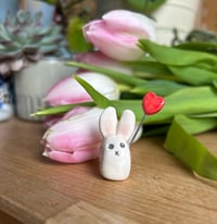 Image 3 of Hand Made Ceramic Cute Bunny holding a Heart
