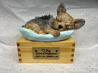 Image 20 of Custom Engraved Yorkie Urn Yorkshire Terrier In Bed Pet Portrait Handmade