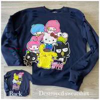 Large Navy hello kitty destroyed sweatshirt