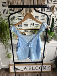 Image 1 of NWT blue ruffle sleeve top 