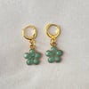 rustic teal flower gold huggie hoop earrings