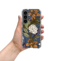 Image 1 of Art Nouveau Inspired Blue, Orange and White Boho Hippie Floral Sketch Clear Case for Samsung®