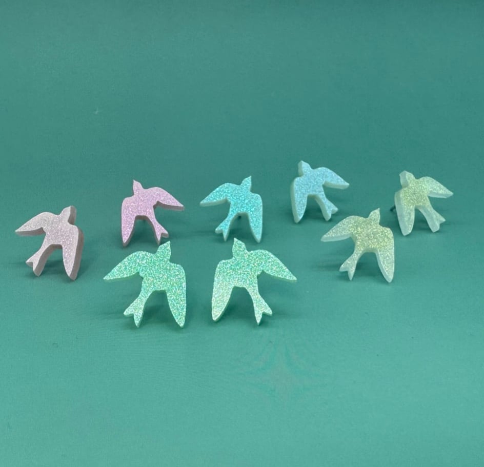 Image of Náušnice třpytivý pastelový ptáčci