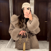 Image 1 of Taupe Loro Coat With Fur Cuffs