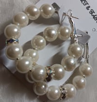 Image 4 of Silver Beaded Hoop Earrings (White)