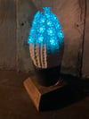 White & Blue Flower Themed Ceramic Cactus Night Light Lamp