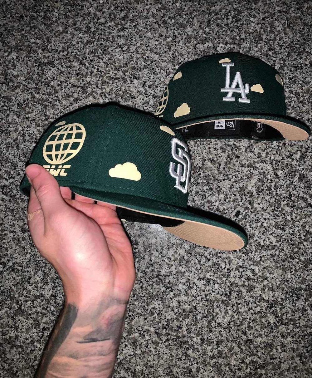 Image of BEIGE BRIM PARTLY CLOUDY PINE GREEN LATTE SD PADRES CUSTOM FITTED CAPl