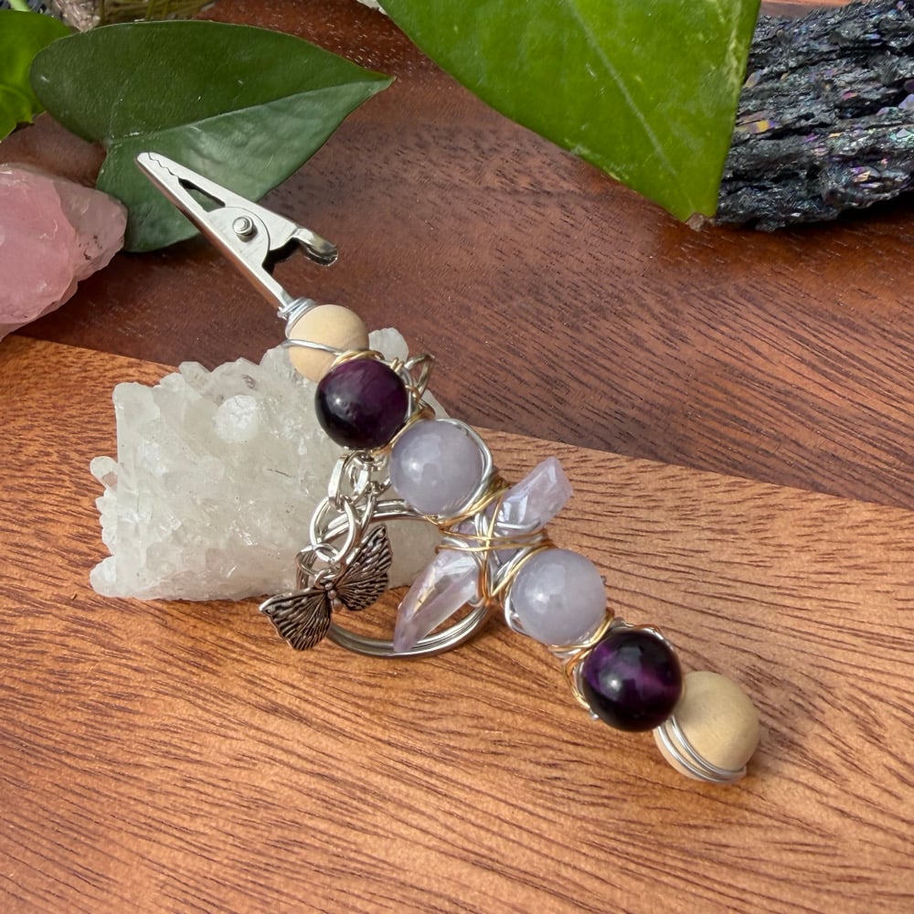 Image of purple pupa clip keychain