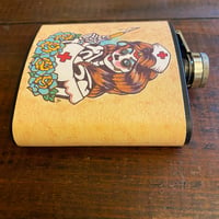 Image 8 of Day of the Dead Nurse Flask “Time For A Shot” Traditional Tattoo Art 6 Oz