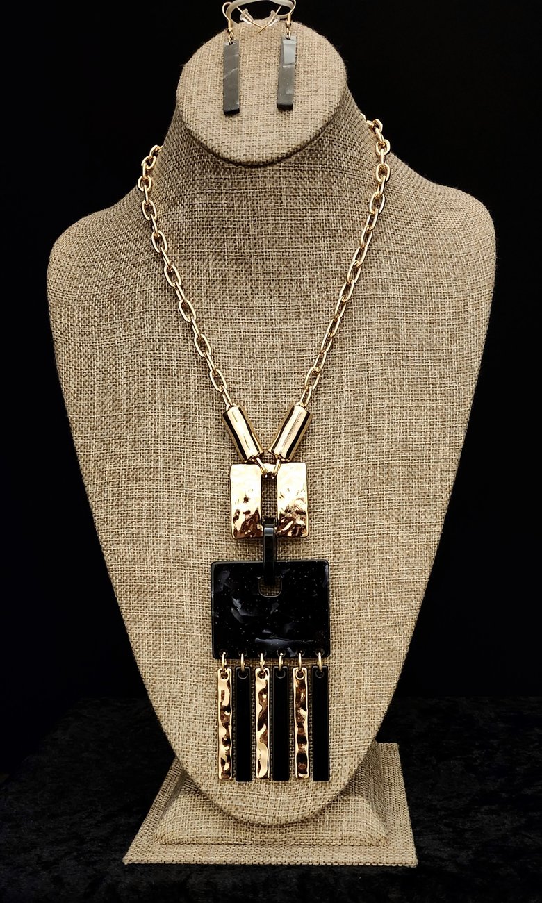 Image of Black/Gold Marbleized Necklace Set 