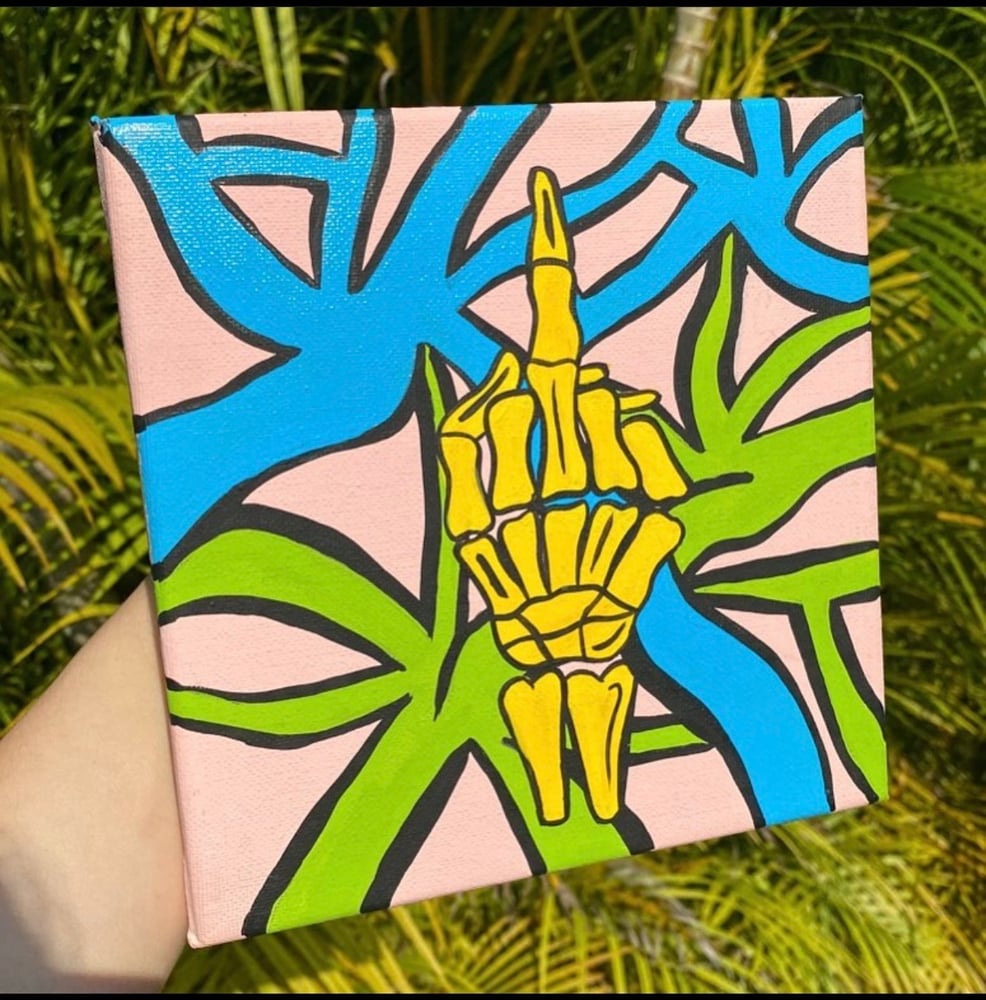 Image of Yellow middle finger canvas 