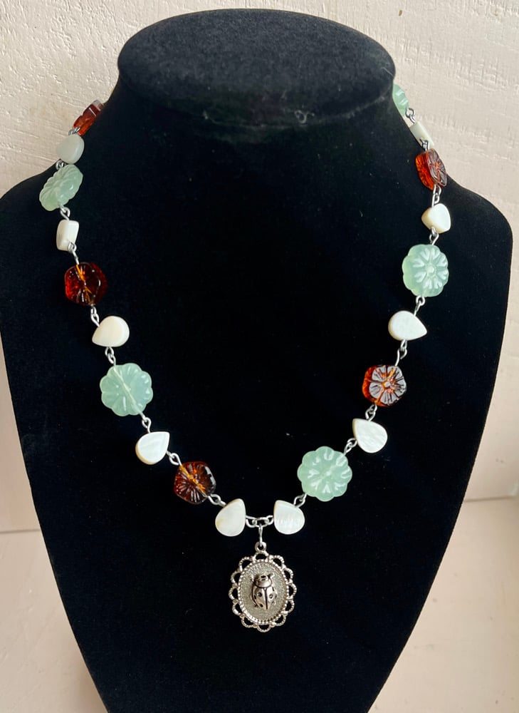 Image of Ladybug & Flowers Necklace 