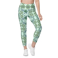 Image 1 of 60's Designs Floral With Green And Coral Colors Leggings with pockets