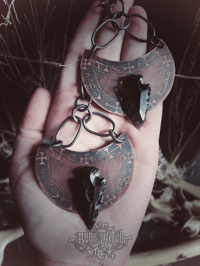 Image 1 of Copper sigils & obsidian earrings 