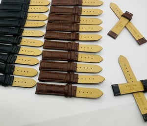 Image of LOTS OF 5 & 10 X CROC  STYLE OMEGA LEATHER GENTS WATCH STRAPS,20mm,BLACK,BROWN,WITHOUT BUCKLES.
