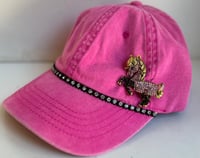 Image 1 of Acid Washed Baseball Hat with Crystal Pink Pony