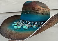 Image 3 of Brown/Bright Blue Cowboy Hat Bead, Crystal Band