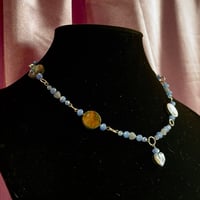 Image 2 of blue agate heart & abalone necklace