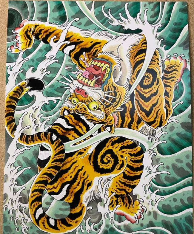 Tiger in green water