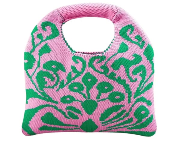 Image of Clutch Pink and Green Knit Top Handle Handbag