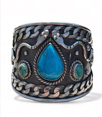 Image 4 of Ride the Sky Sterling Silver Morenci Turquoise and Curb Chain Snake Cuff 6.5-7”