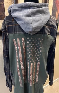 Vintage Green/Black/Gold Hoodie Flannel Shirt Camo American Flag 