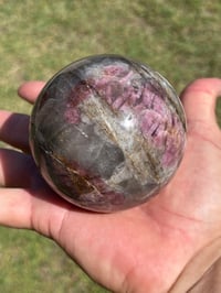 Image 2 of Pink Tourmaline & Smoky Quartz Sphere | #2968