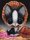 Ice Cream Sundae Tuxedo Cat Art Print