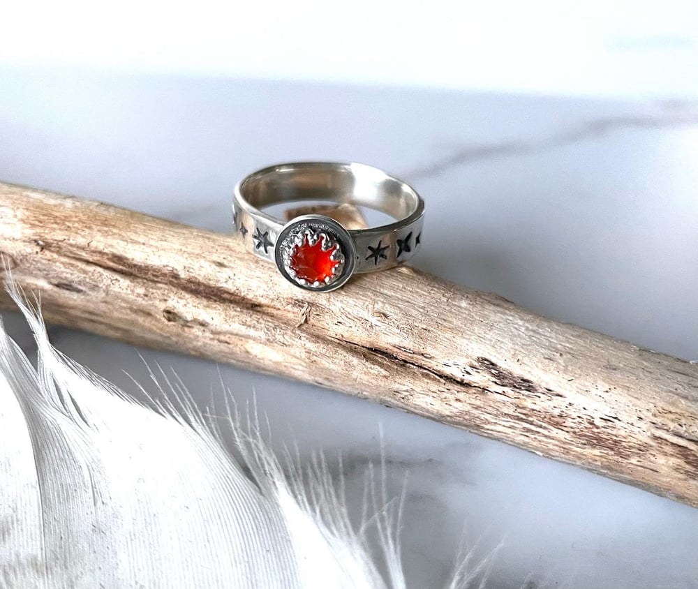 Handmade Sterling Silver Celestial Starry Carnelian Ring 925