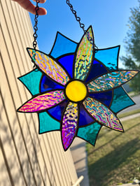 Image 2 of Dichroic Stained Glass Flower Suncatcher | Rainbow Petals Handmade Window Art