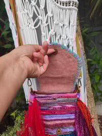 Image 9 of FRILL MINI body cross Sari bag with ruffles - detachable strap -peace sign 2