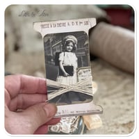 Image 7 of Vintage white tin with snippet book and lace samples