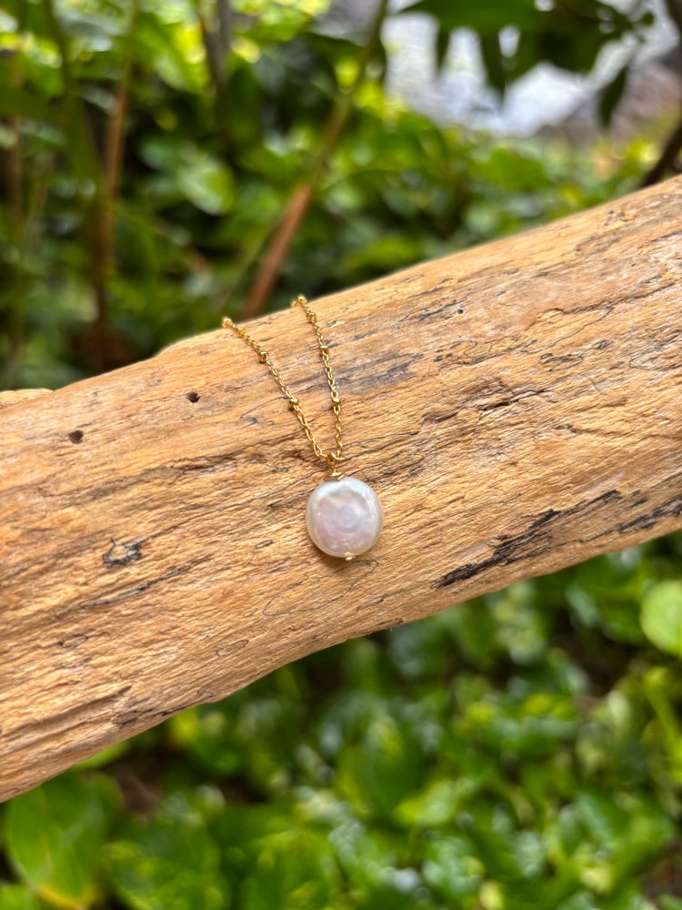 Image of classic coin pearl necklace in 14k gold fill