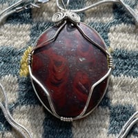 Image 4 of Mary Ellen Jasper and Hematite Stromatolite Cabochon Pendant On Necklace