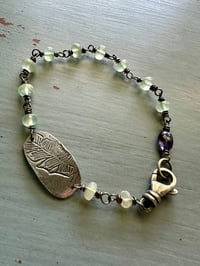 Image 2 of feather medallion bracelet with prehnite gemstones
