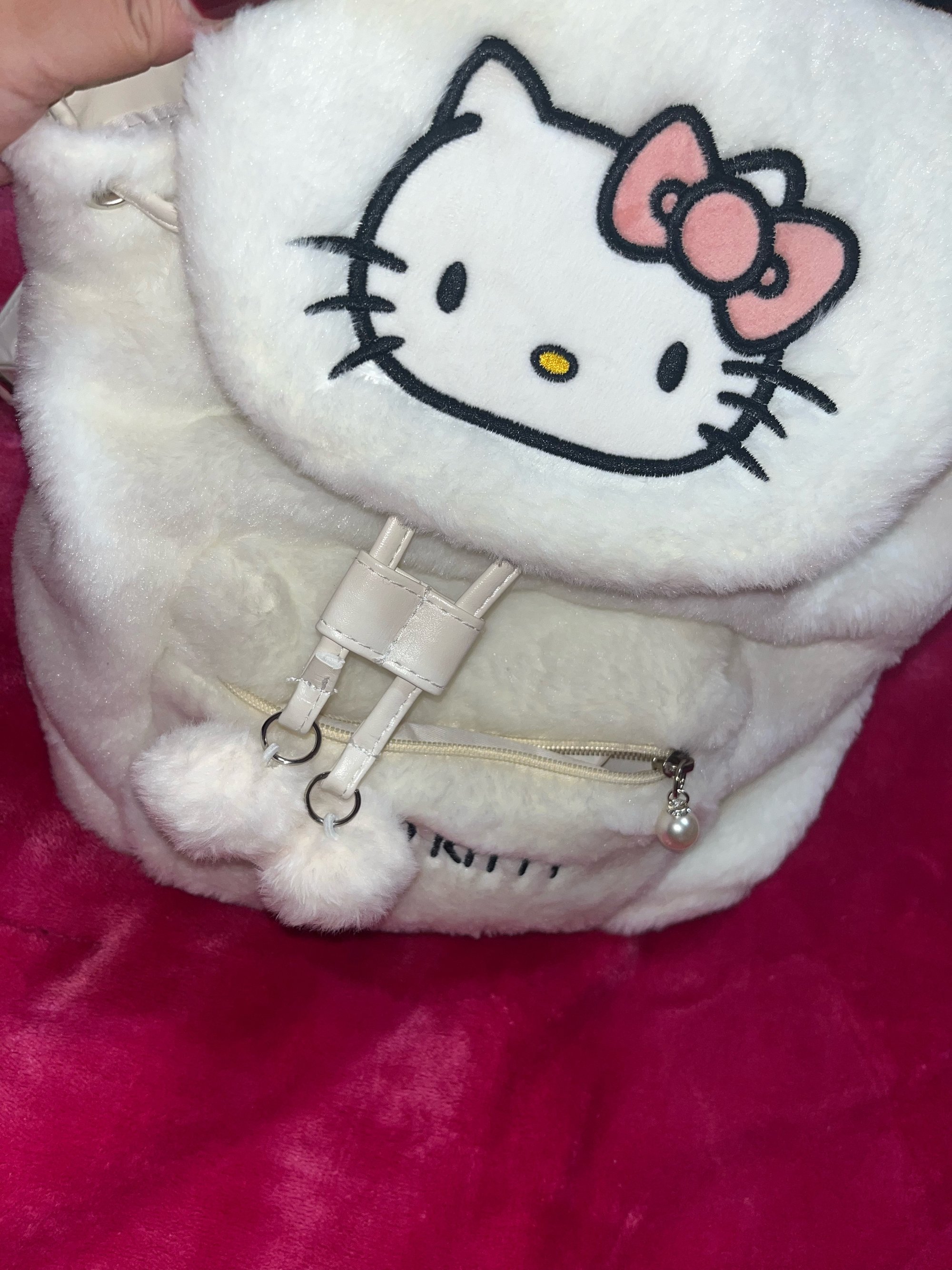 hello kitty backpack fuzzy Sanrio for Teens Women Kawaii Faux Leather Daypack, Rucksack, Backpacks for Travel, Gifts for Women (Black Hello Kitty) : Clothing, Shoes & Jewelry and embroidery brings the face of the pink bear on the hoodie to life Sanrio Hello Kitty & Tiny