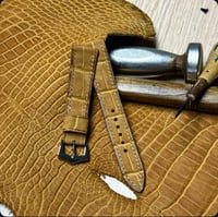 Image 2 of Honey nubuck Alligator watch strap with full hand-stitching