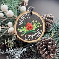 Image 1 of Happy Critmas Hand-Painted Wooden Ornament