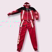 Image 2 of Two-Tone Fleece Sweat-Suit  (Red/Black)