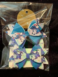 Image 1 of 4" Blue Alien Leather Bows