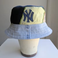 Image 1 of Reworked NY Reversible Bucket Hat 40s Quilt top L 23"