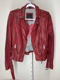 Image 3 of MAURITIUS Red Genuine Leather Moto Jacket