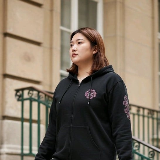 Image of Rhinestone Zip-up Hmong Elephant Foot Heart Hoodie