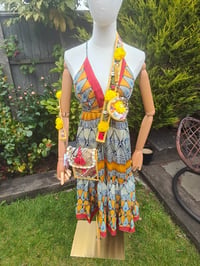 Image 1 of Havana Halter Dress- classic statement holiday piece- one size - RED / YELLOW