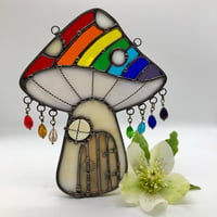 Image 1 of Large Rainbow Cottage Mushroom Suncatcher 